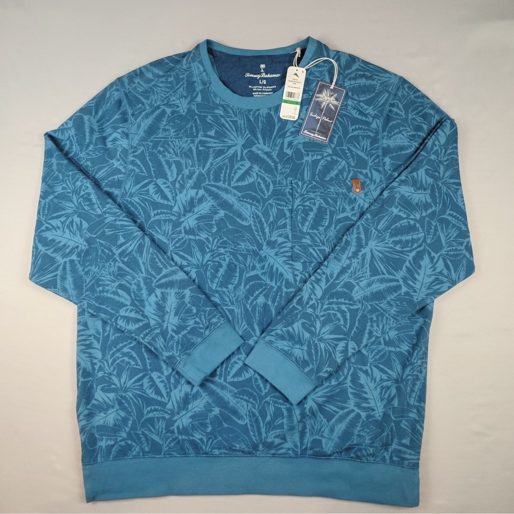 Tommy Bahama Ben And Terry Twilight Palms Sweatshirt Men's Size L Blue L/S NWT
